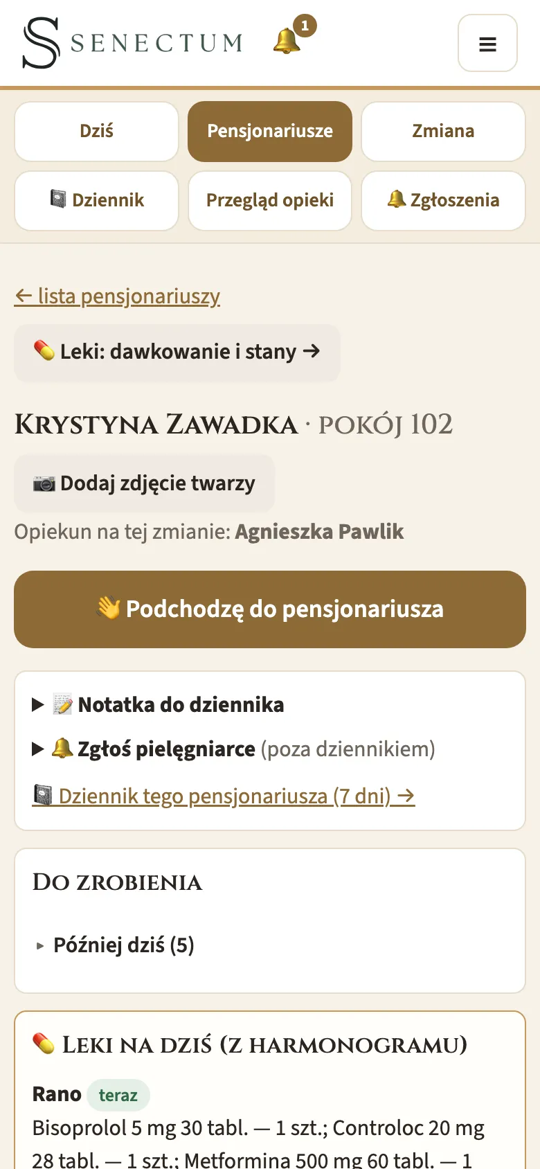 Karta pensjonariusza z lekami na dziś