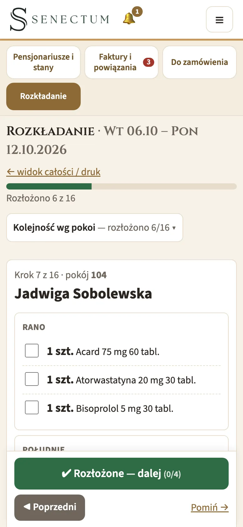 Rozkładanie krok po kroku na telefonie: leki jednej osoby na porę rano
